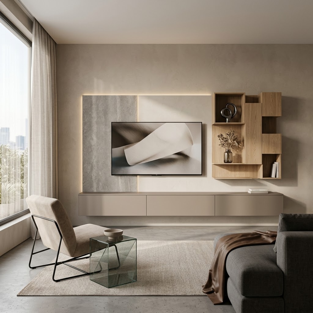 Современная ТВ-зона с навесными модулями