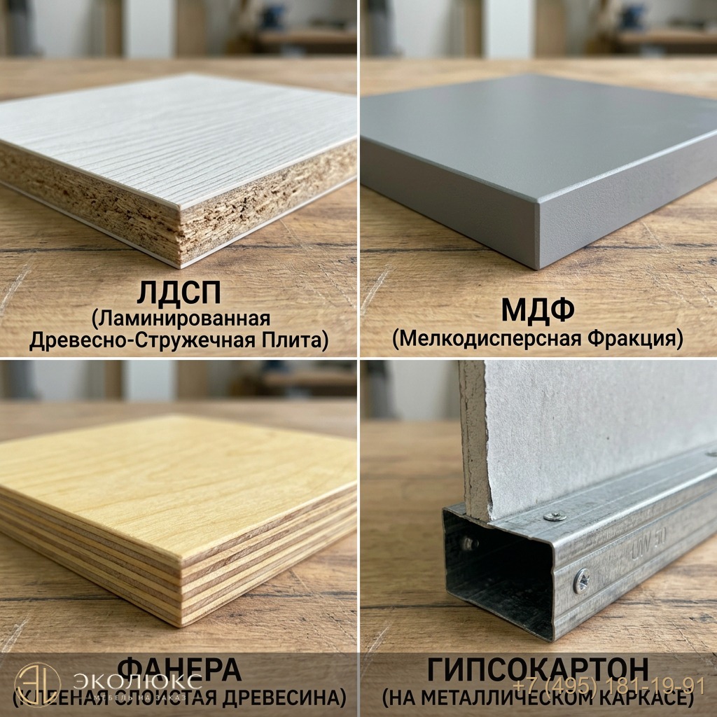 Сравнение основных материалов для гардеробной под лестницей